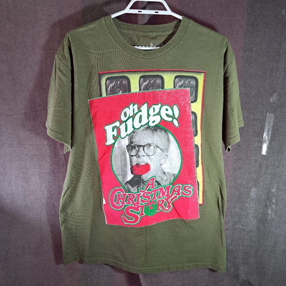 A Christmas Story Oh Fudge! Faux Distressed Khaki Funny Graphic Tee G L